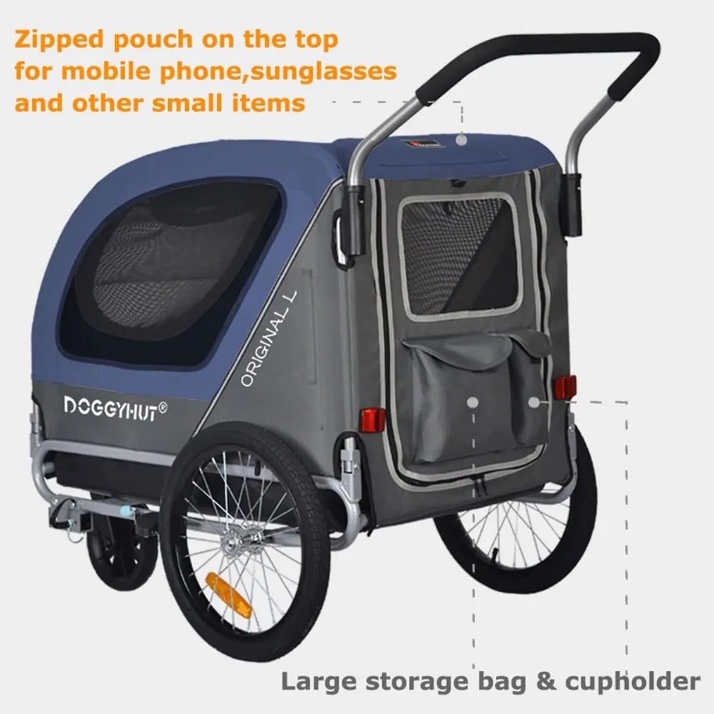 Original Large Pet Bike Trailer & Stroller 2-in-1,for Dogs up to 78 lbs,Parking Brakes,Easy Folding Cart Frame, Quick Release