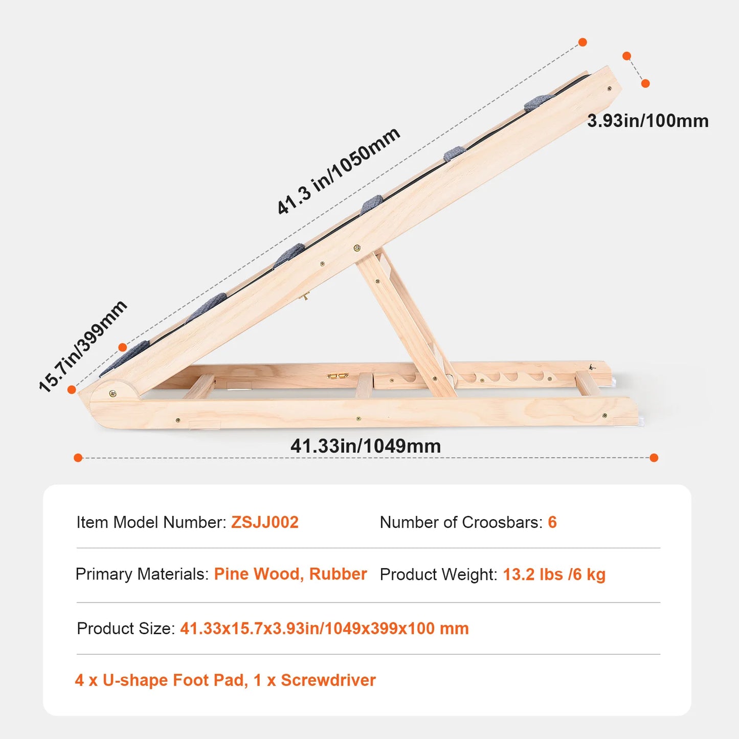 SucceBuy Dog Ramp Folding Ladder Anti-slip High Adjustable Wooden Pet Ramp Removable for Small Old Dog Climbing Stairs Sofa Car