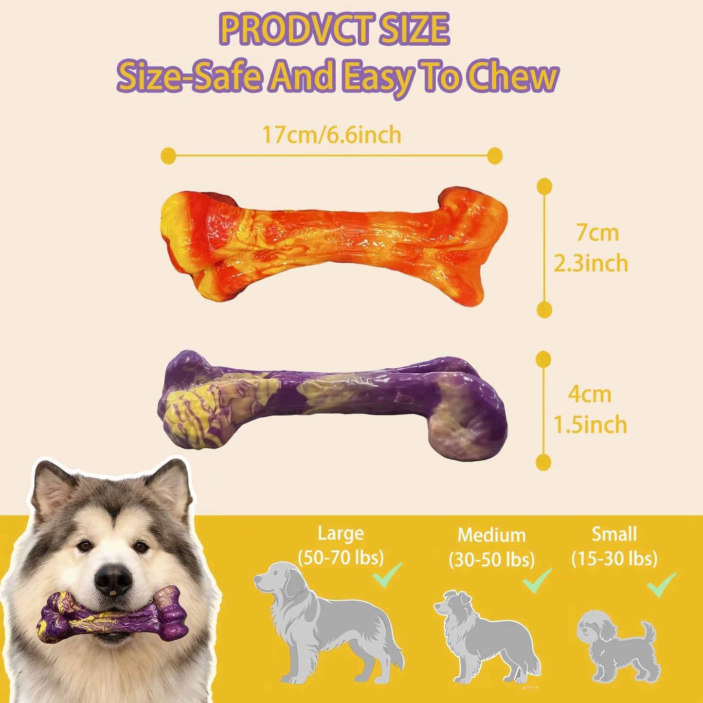3 Pack Indestructible Dog Chew Toys for Aggressive Chewers, Tough Heavy Duty Bone Toys for Large Medium Dogs, Durable Puppy Teething Toys for Boredom, Long Lasting Dental Care Pet Toys, Purple/Red/Orange Set