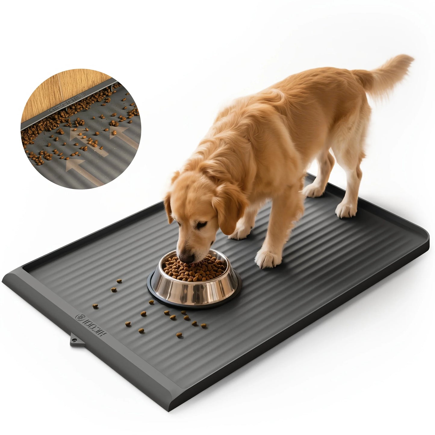 Dog for food Mat 36"x24", Waterproof Pet Feeding Mat With Diversion Grooves And Raised Edges, Large Non-Slip Dog Bowl Mat For Food And Water, Cat for food Mat For Floors, Easy To Clean, Grey