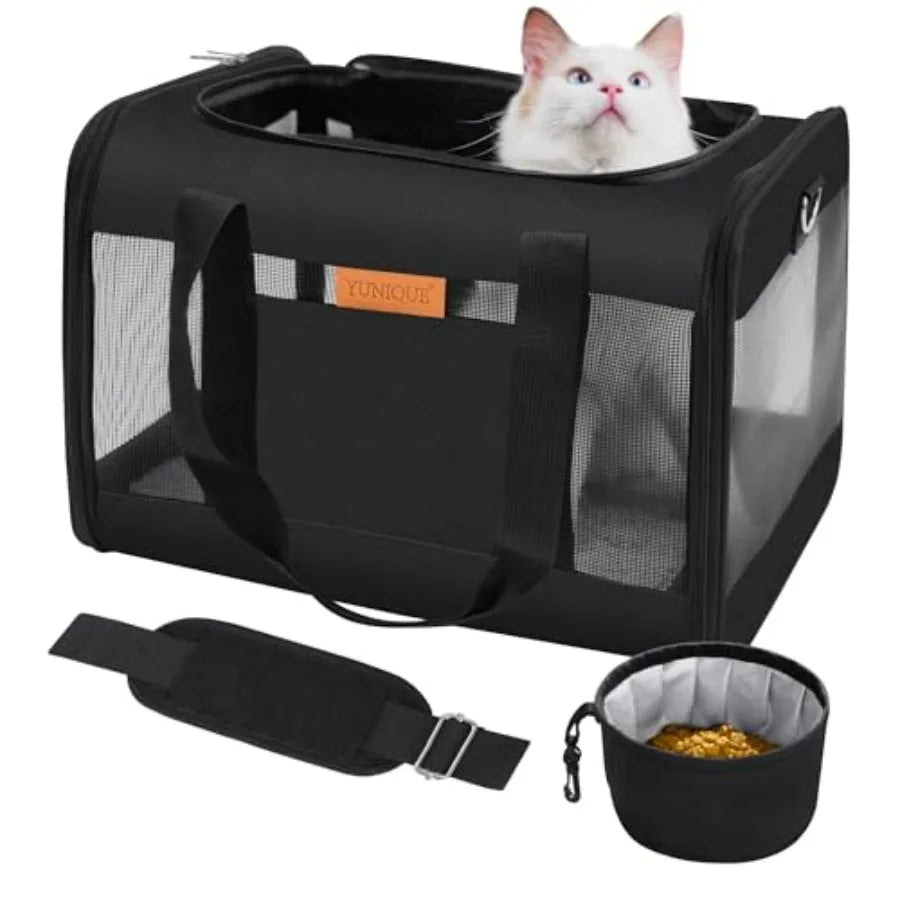 Soft-Sided Cat and Dog Carrier for Pets Up to 15 Lbs, Airline Approved Collapsible Travel Puppy Carrier with Lightweight Fabric