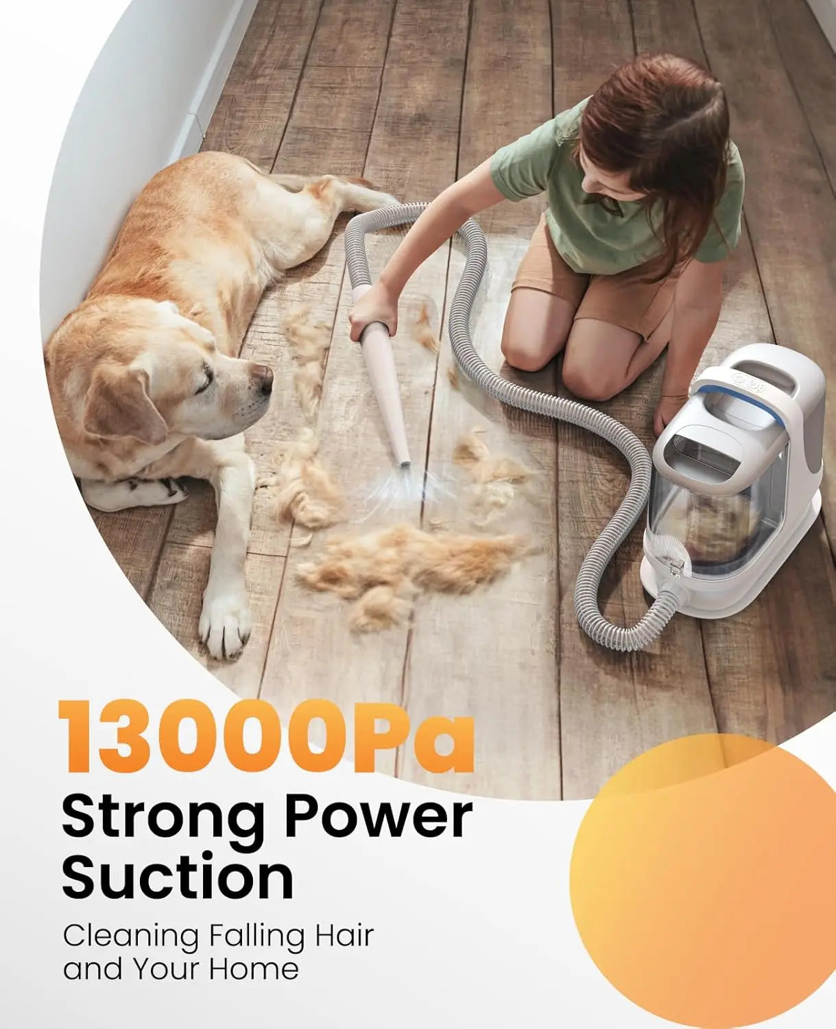 7-in-1 Dog Grooming Vacuum Kit, 13000Pa Powerful Suction, 3L Dust Cup, Quiet & Cordless Pet Hair Clippers