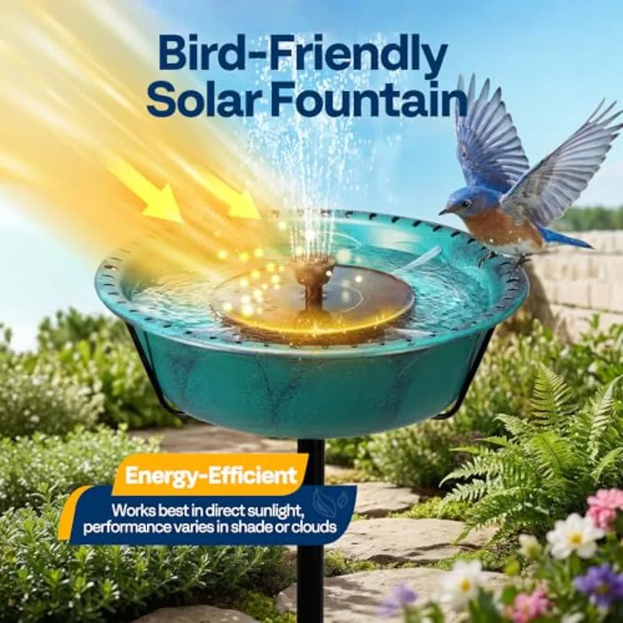 VIVOHOME Bird Bath with Solar Fountain for Outside, Weather-Resistant ABS Birdbath Bowl with Solar Powered Pump, Metal G Stake