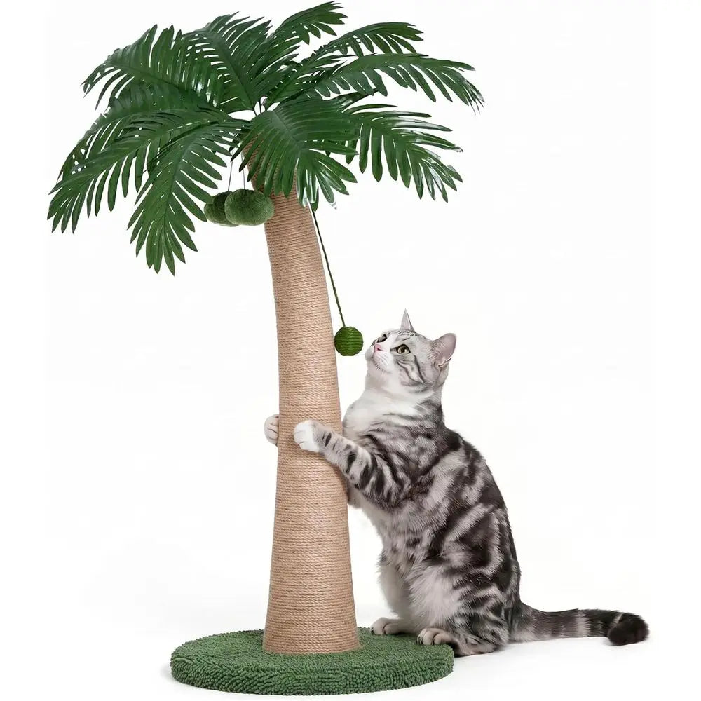 43 Inch Tall Cat Scratching Post, Indoor Large Cats, Natural Sisal Scratch Post with Hanging Toys, Stable Base Cat Scratcher for