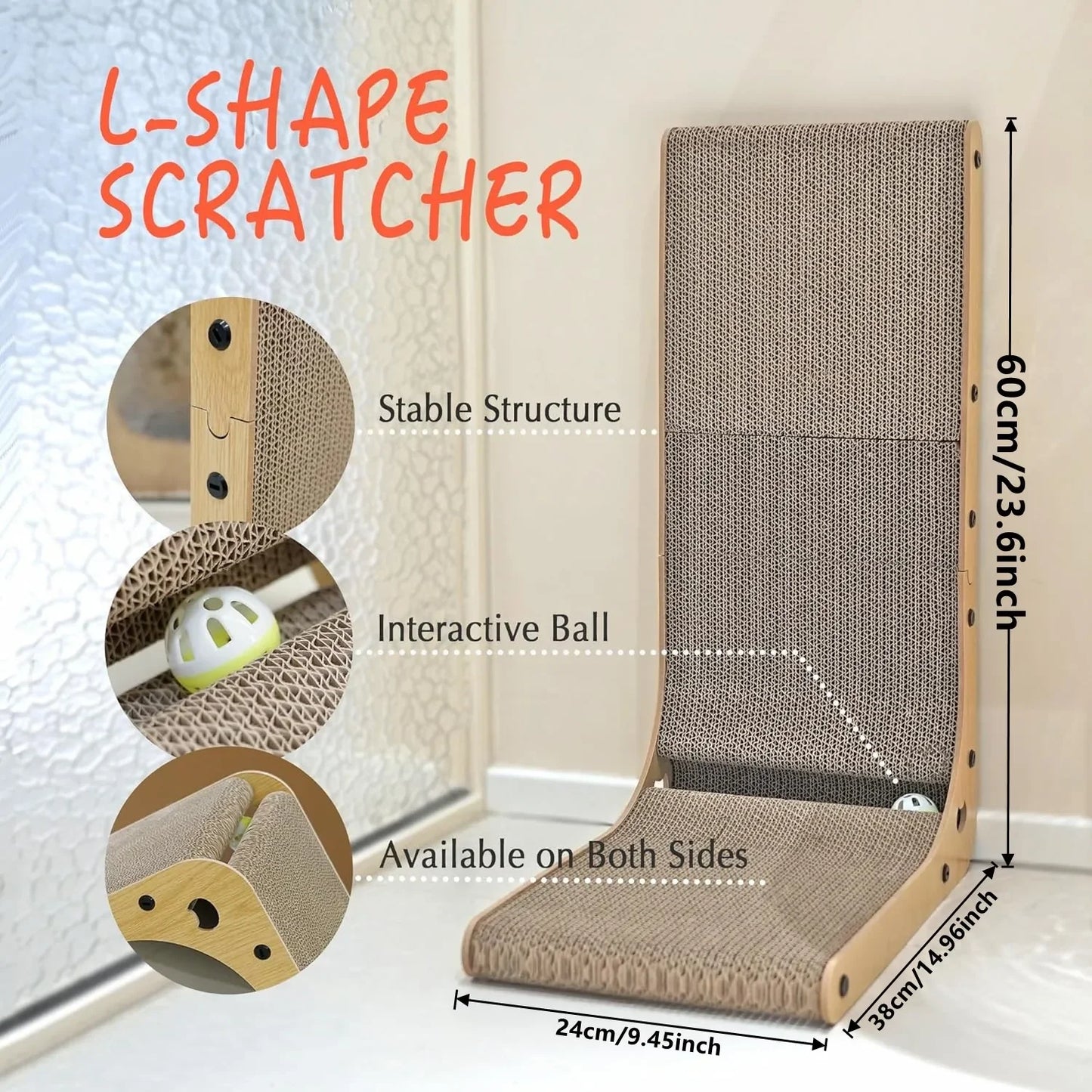 Cat scratching post, L-shaped cat scratching board, wall-mounted vertical cat scratching post, indoor cat scratching post toy wi