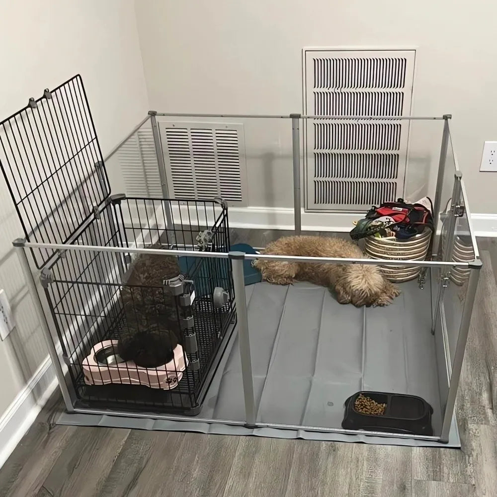 1Pc Large Acrylic Dog Playpen Cage Whelping Pen Box Indoor Enclosure Pet Clear Fence Puppy Playpen with Waterproof Fertility Pad
