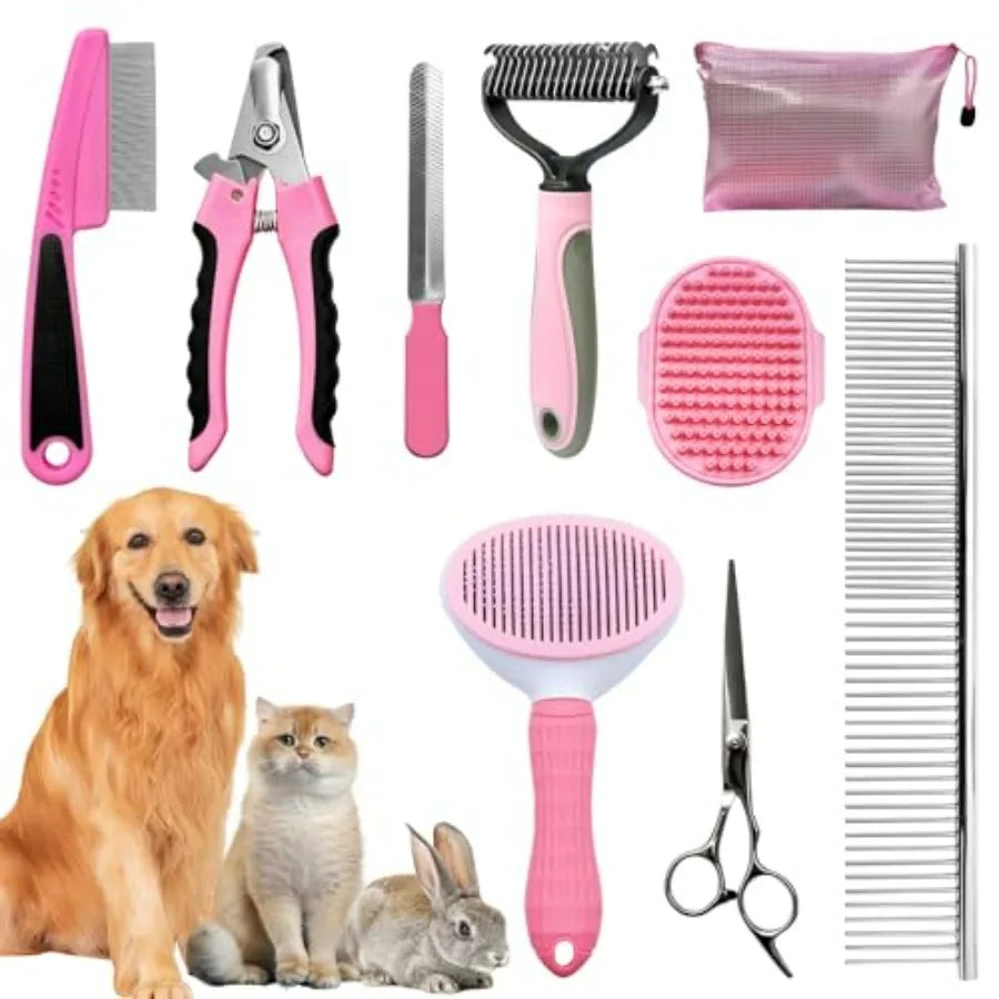 Complete Pet Grooming Kit 9 Piece Slicker Brush Deshedding Tool