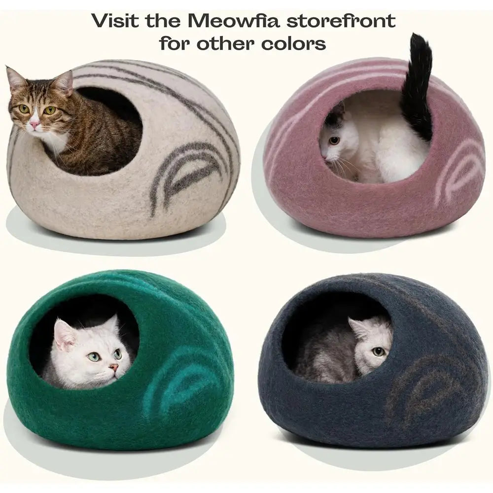 Premium Merino Wool Cat Bed for Indoor Cats, Light Gray, Medium