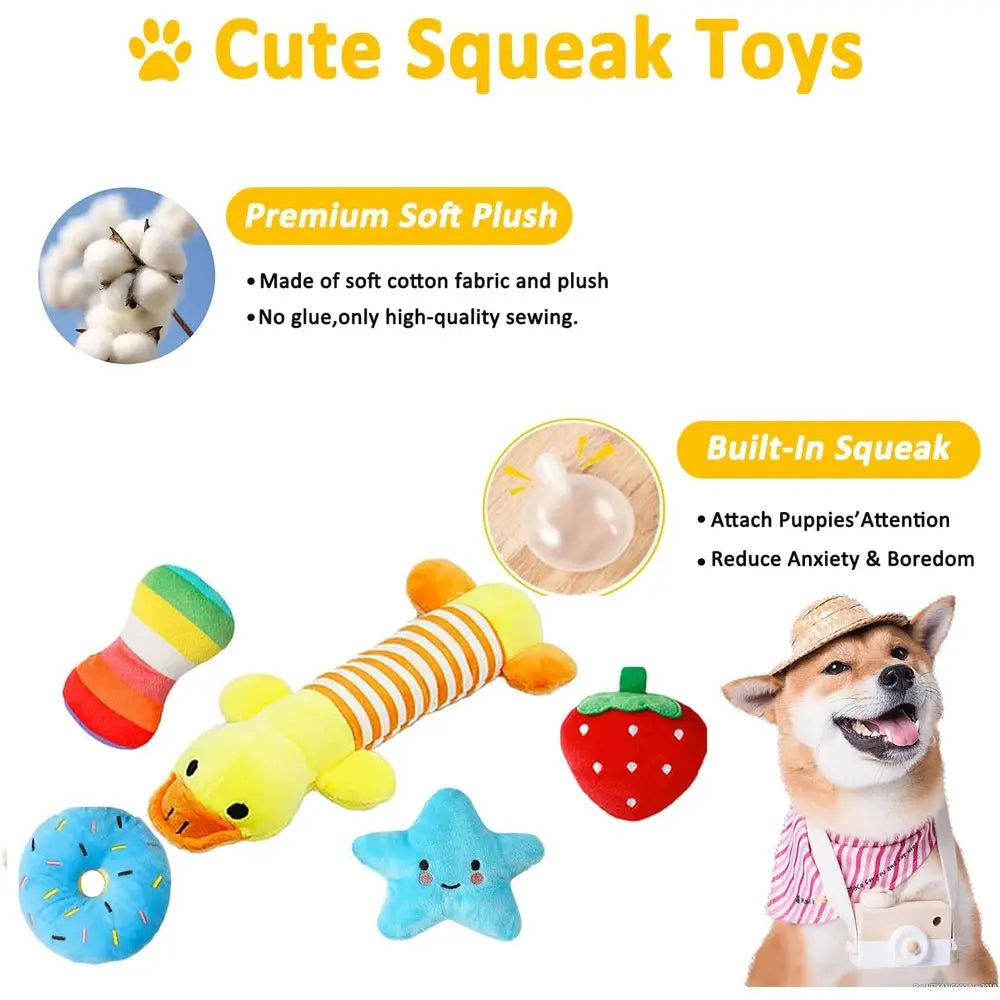 Dog Toys 25 Pack for Puppy Chewing and Teeth Cleaning, Plush Toys, Squeaky Balls, Tug o War, Rope Toys for Small Dogs