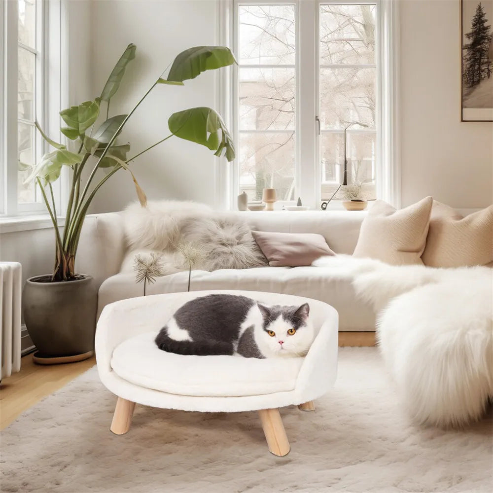 Round/Rectangle Raised Pet Sofa Bed Cat Dog Padded Warm Pet Couch Chair Lounger