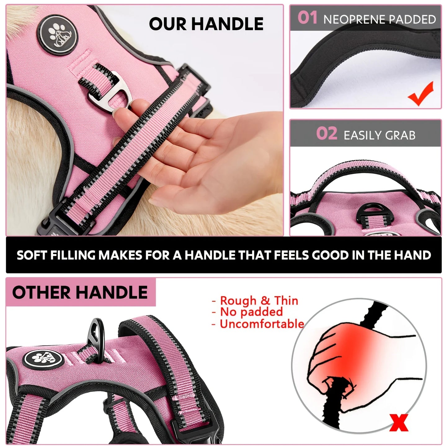 No Pull Dog Harness, Dog Collar, 1 Professional Dog Leash & 1 Retractable Seatbelt & 1 Storage Strap Fully Reflective Adjustable Breathable Dog Harness with Handle, Collar De Perro, No Choke Pet Vest Harness for Small And Lar
