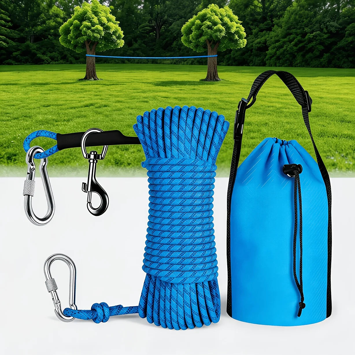 Dog Tie-out Cable for Camping, 50/75/100ft Portable Overhead Trolley System W/ Reflective Design, up to 200lbs, Dog Lead for Yard, Camping, Parks, Orange/Green/Blue