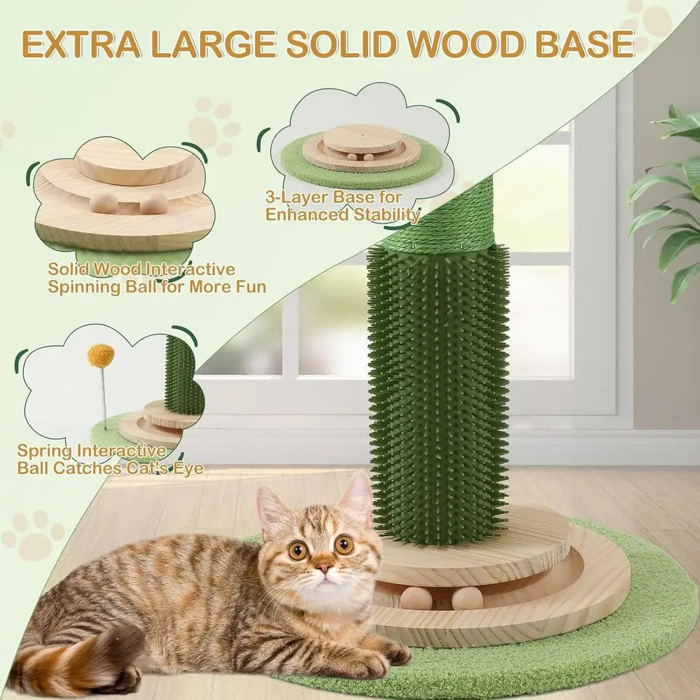 46 Tall Natural Sisal Cat Tree for Adult Cats | Indoor Scratch Post or Body Stretching, Self-groomer Brush, Stable 3-layer Solid