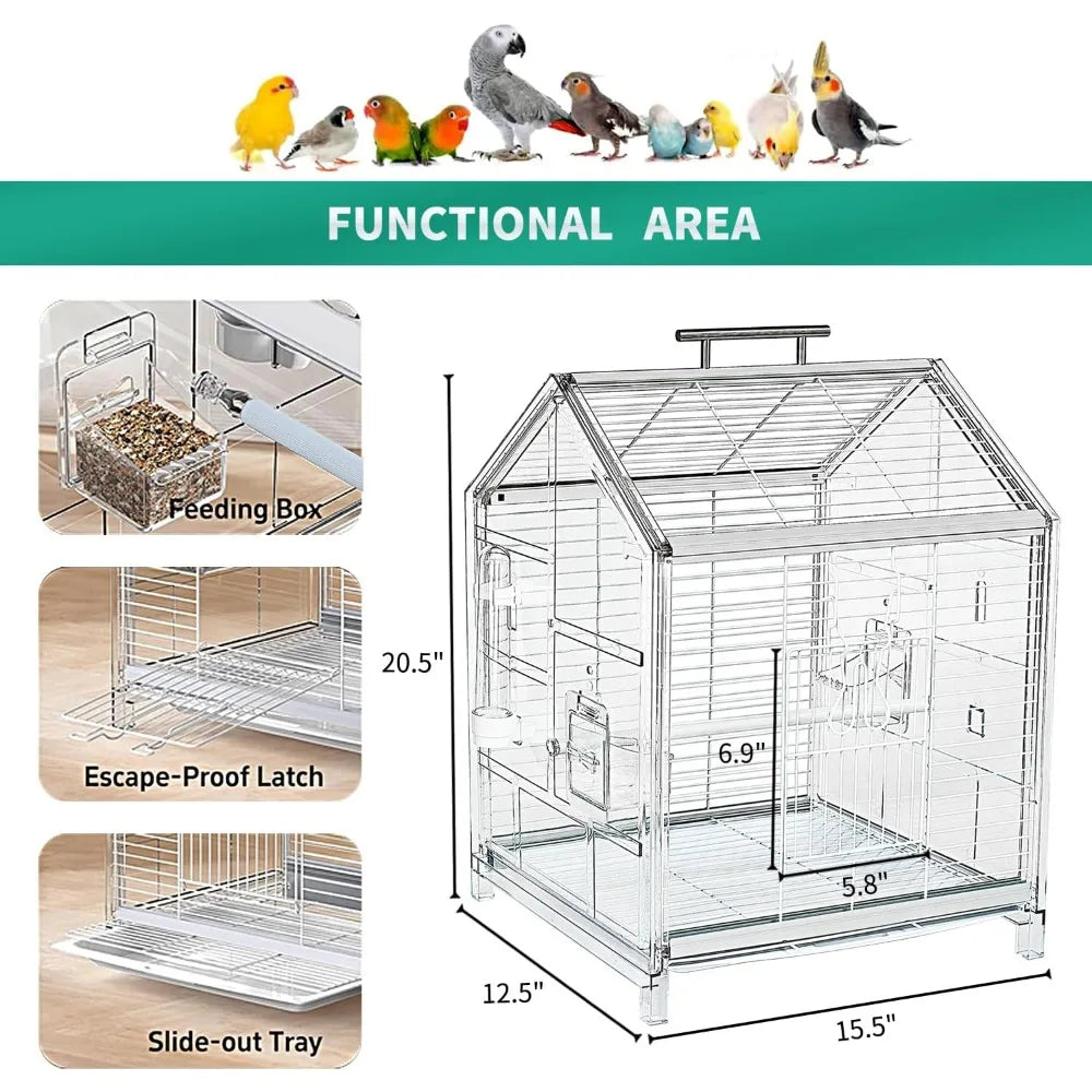 Portable Bird Cage with Stand Travel Carrier for Small Medium Birds Easy Clean Lightweight Home Clinic Outing