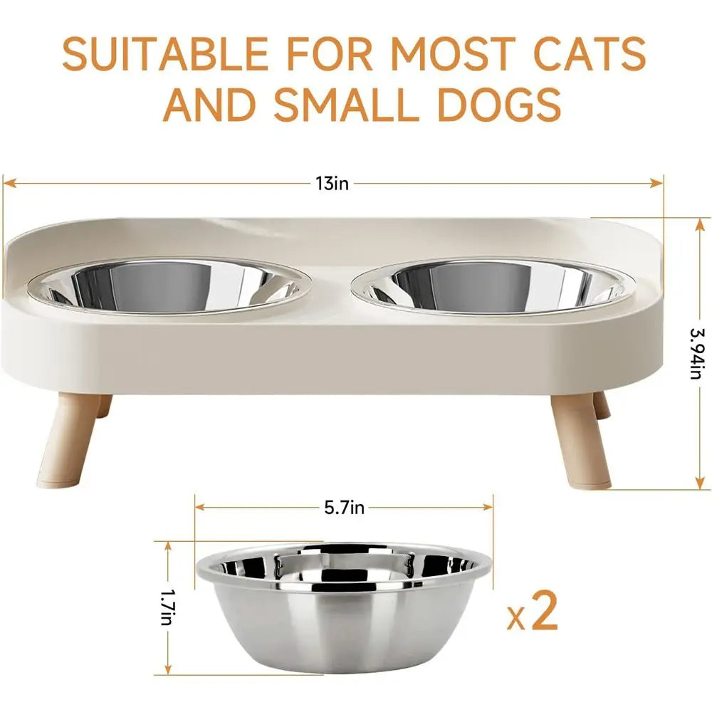 Elevated Cat Bowl, Raised Food and Water Bowl Set for Indoor Cats, Splash Proof with 2 Stainless Steel Pet Food Bowls for Cats a