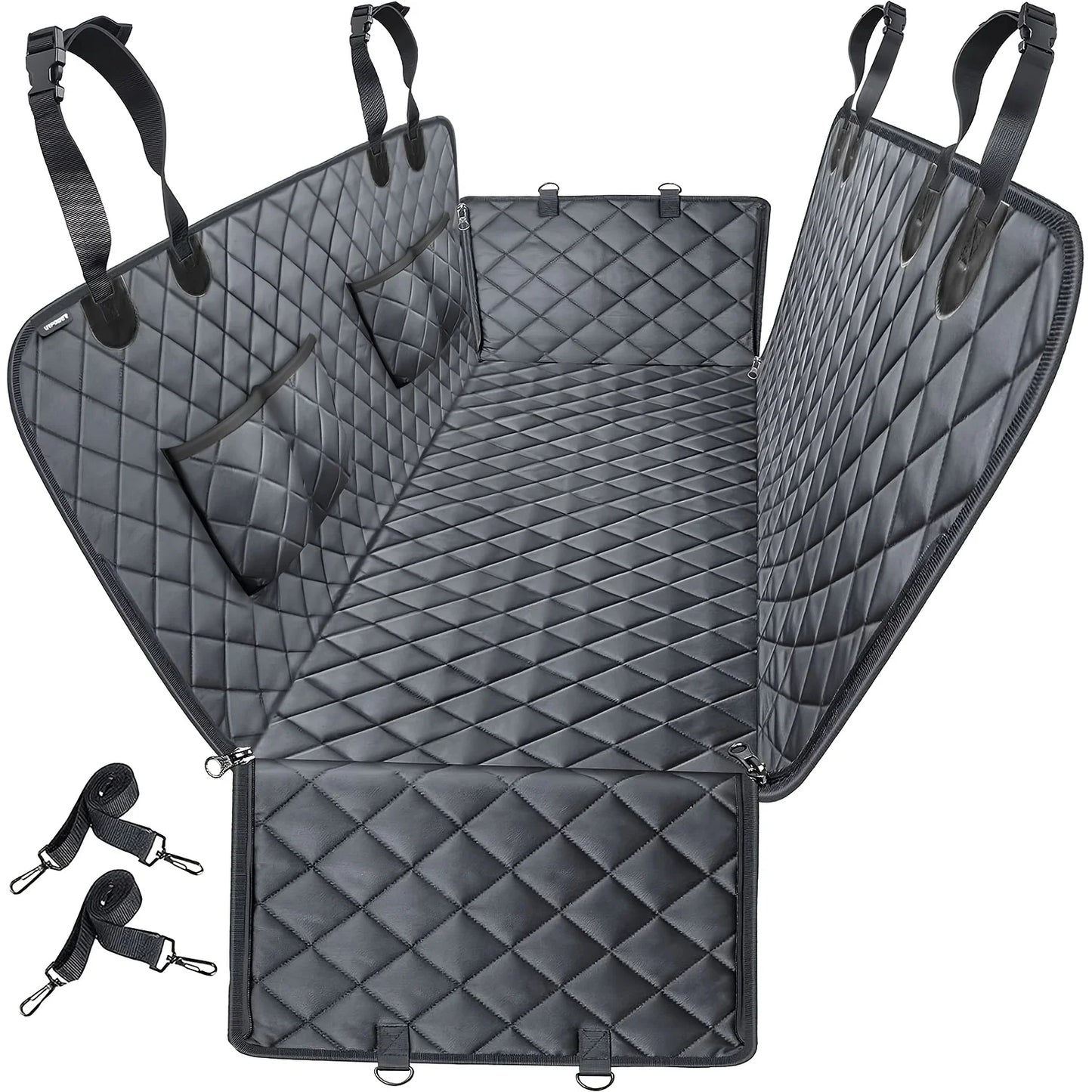 Dog Car Seat Cover - Pet Hammock, with 4 Pockets On The Side Wings, Scratch And Slip Protection for The Rear Seat, Suitable for Cars, Trucks And SUVs