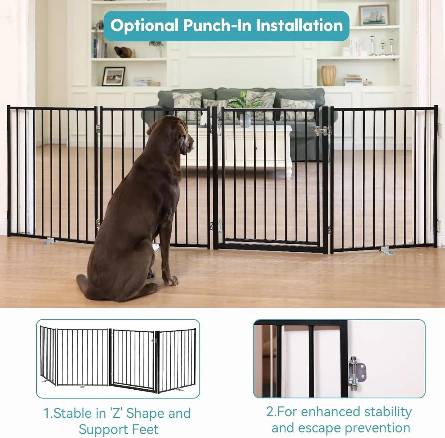 Free Standing Dog Gate With Door For Indoor Outdoor