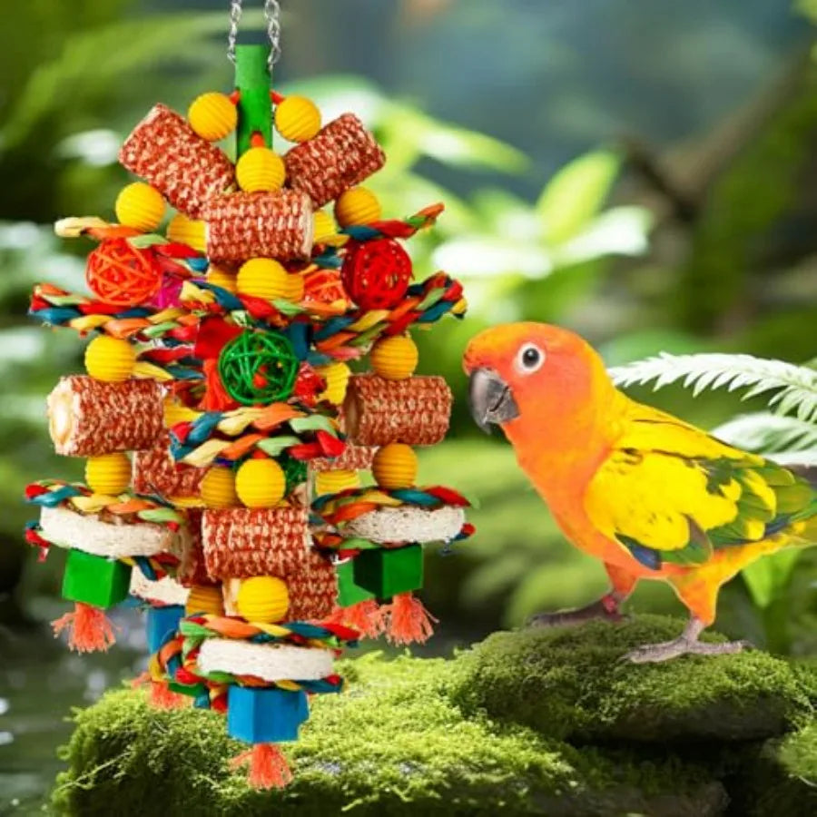 Bird Chew Toys With Natural Corn Cob And Loofah Slices