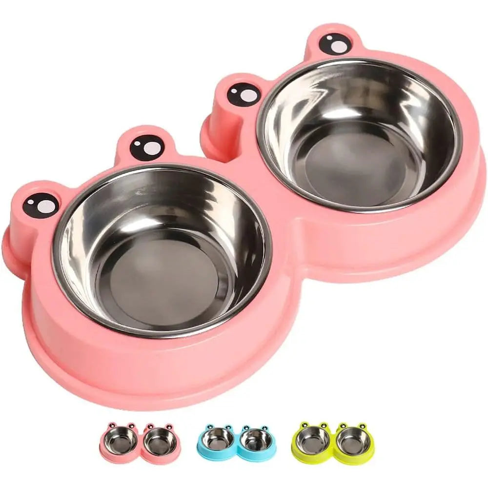 Double Food & Water Bowls for Dogs, Cats & Rabbit, Non-Slip Pet Feeder with Cute Design, BPA Free, Dishwasher Safe