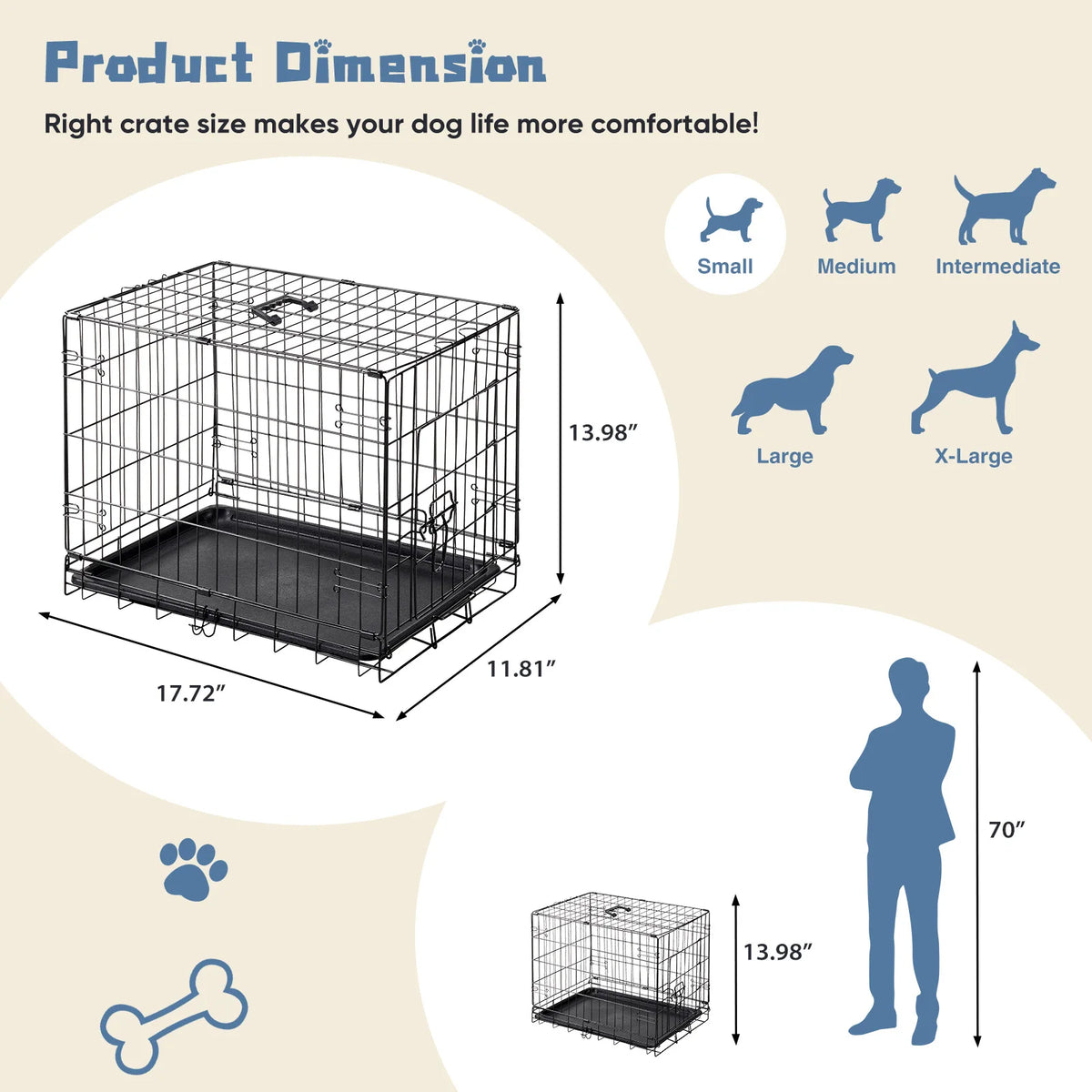 JHK Metal Dog Crate With Secure Lock Single Door Tray
