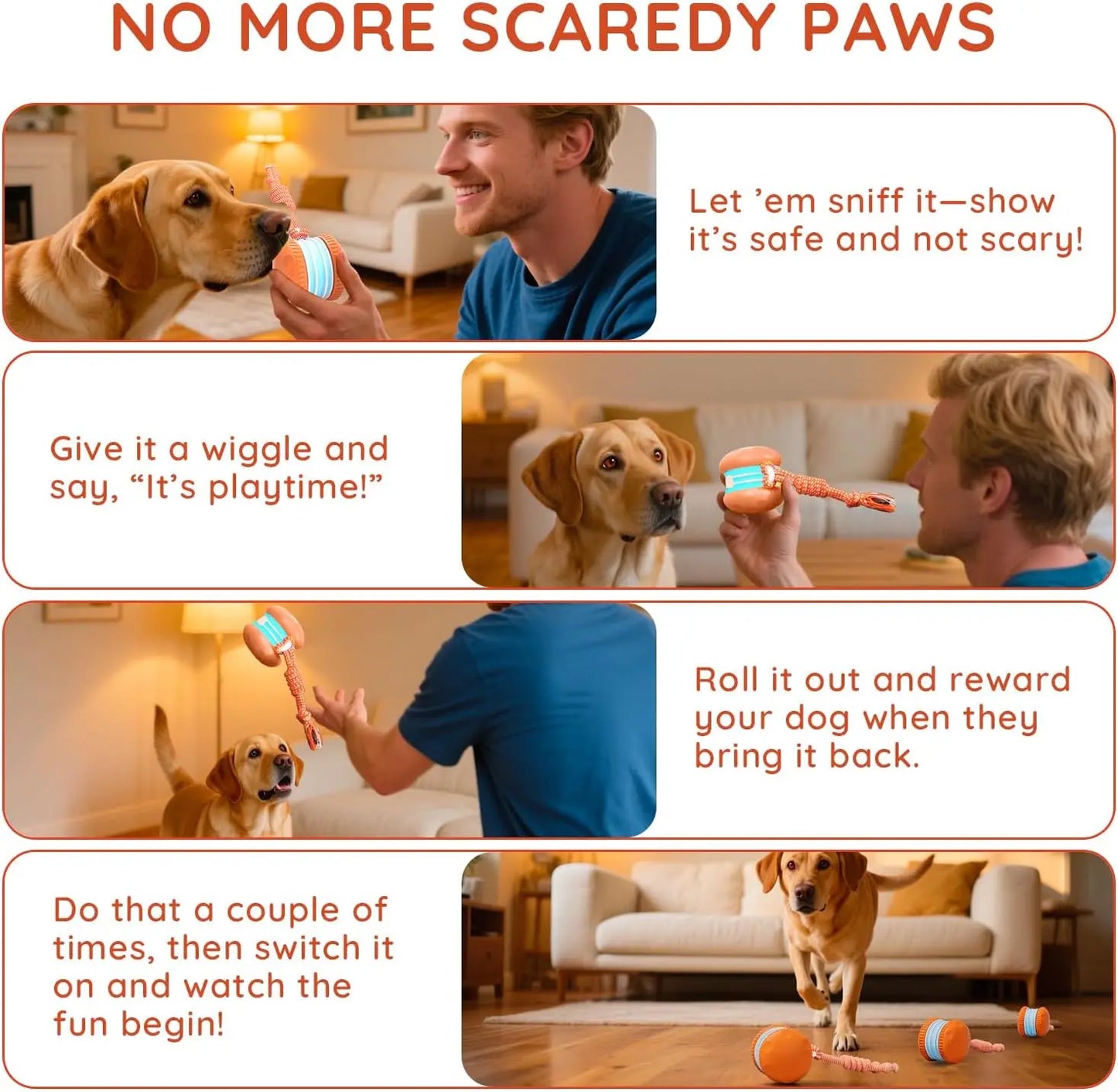 Interactive Dog Toy, Random Path Electric Rolling Ball with Rope for Boredom Relief (Orange)