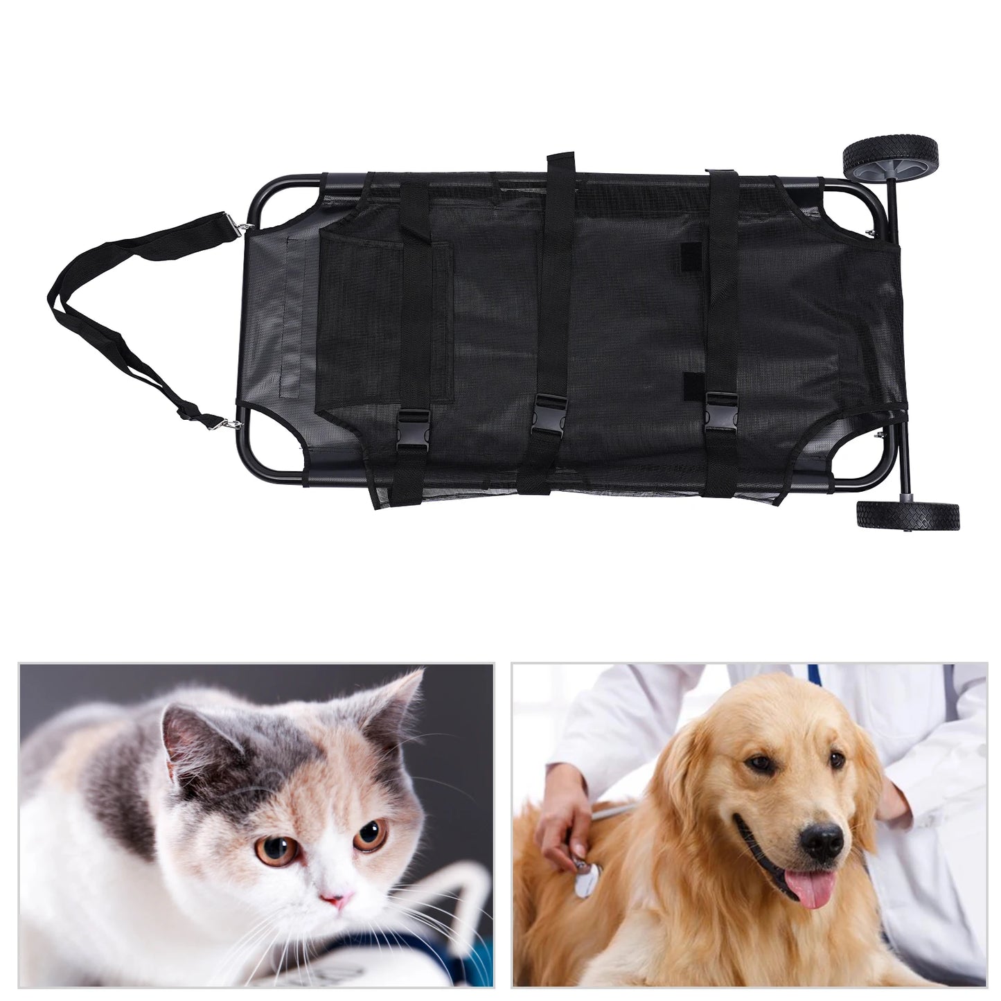 Black Animal Stretcher Pet Trolley, Heavy-Duty Extra Large Veterinary Stretcher Cart with All-Terrain Wheels 50.39" Body