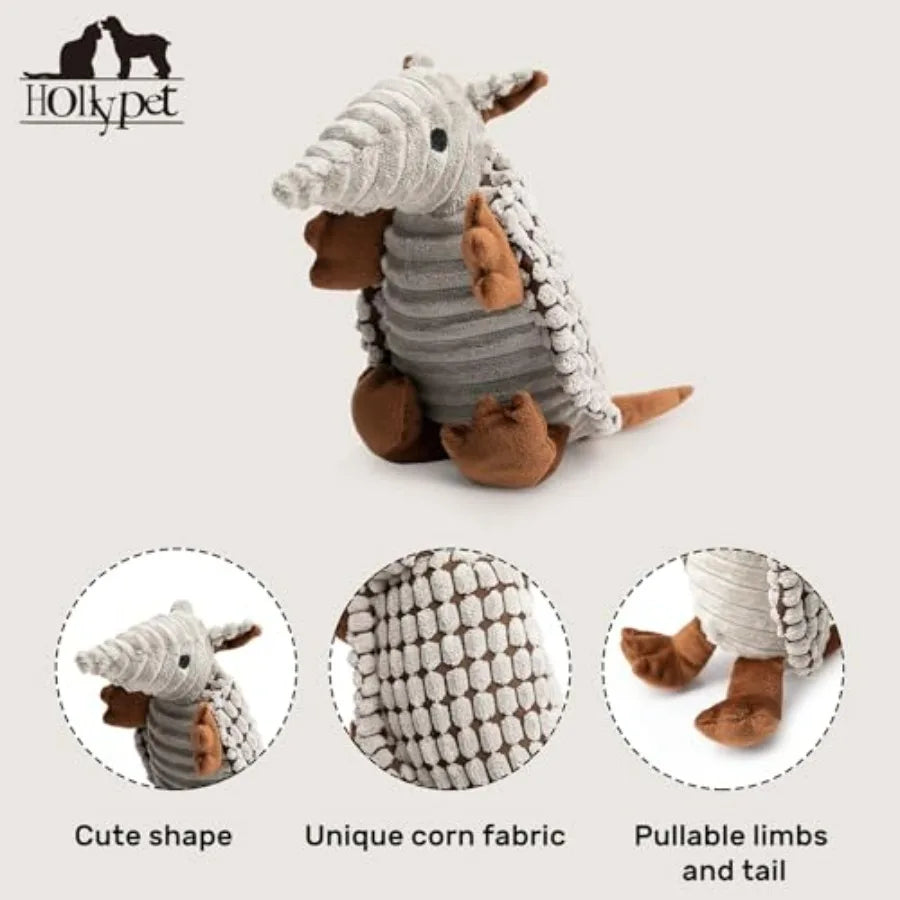 Plush Armadillo Squeaky Dog Toy For Breeds With Clean Teeth