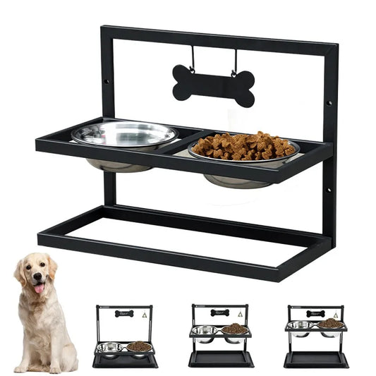 Detachable Elevated Dog Bowl Adjusable Height Dog Feeders Stand with Stainless Steel Dog Bowls for Large Medium Dogs and Cats