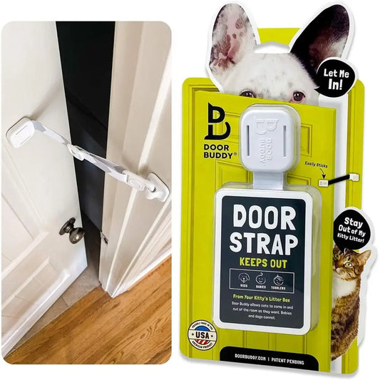 Pet Door for Cats - Grey Adjustable Cat Door Strap, Dog Proof Litter Box & Feeding Station Without Pet Gate, Customizable Cat Do