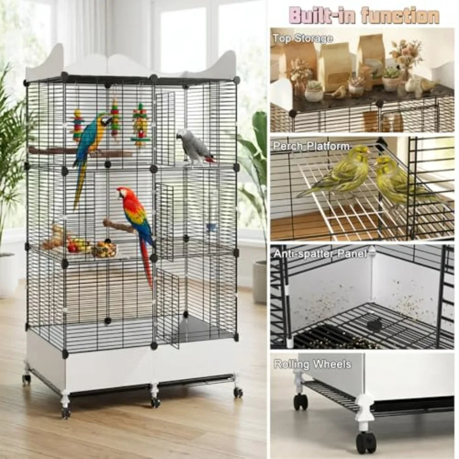 Bird Cage With Top Storage And Splash Guard Durable Plastic