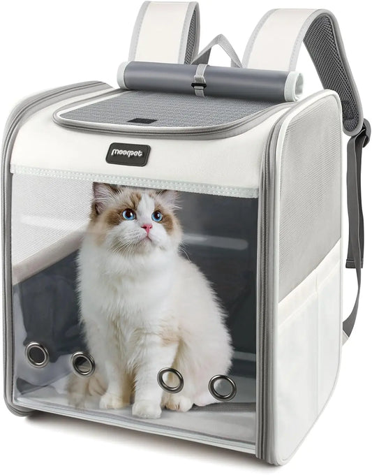 Large Cat Carrier Backpack with Breathable Mesh, Pet Travel Bag for Small Dogs, Hiking, Gray