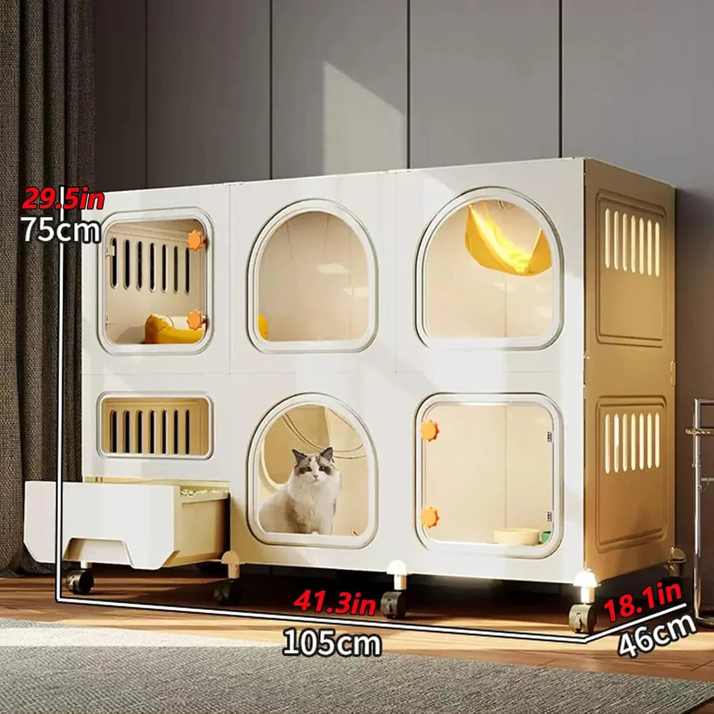 Collapsible 3-Tier Metal Wire Cat Cage with Wheels & Litter Box Area, Large Exercise Playpen Kennel 41x18x29.5", Customized