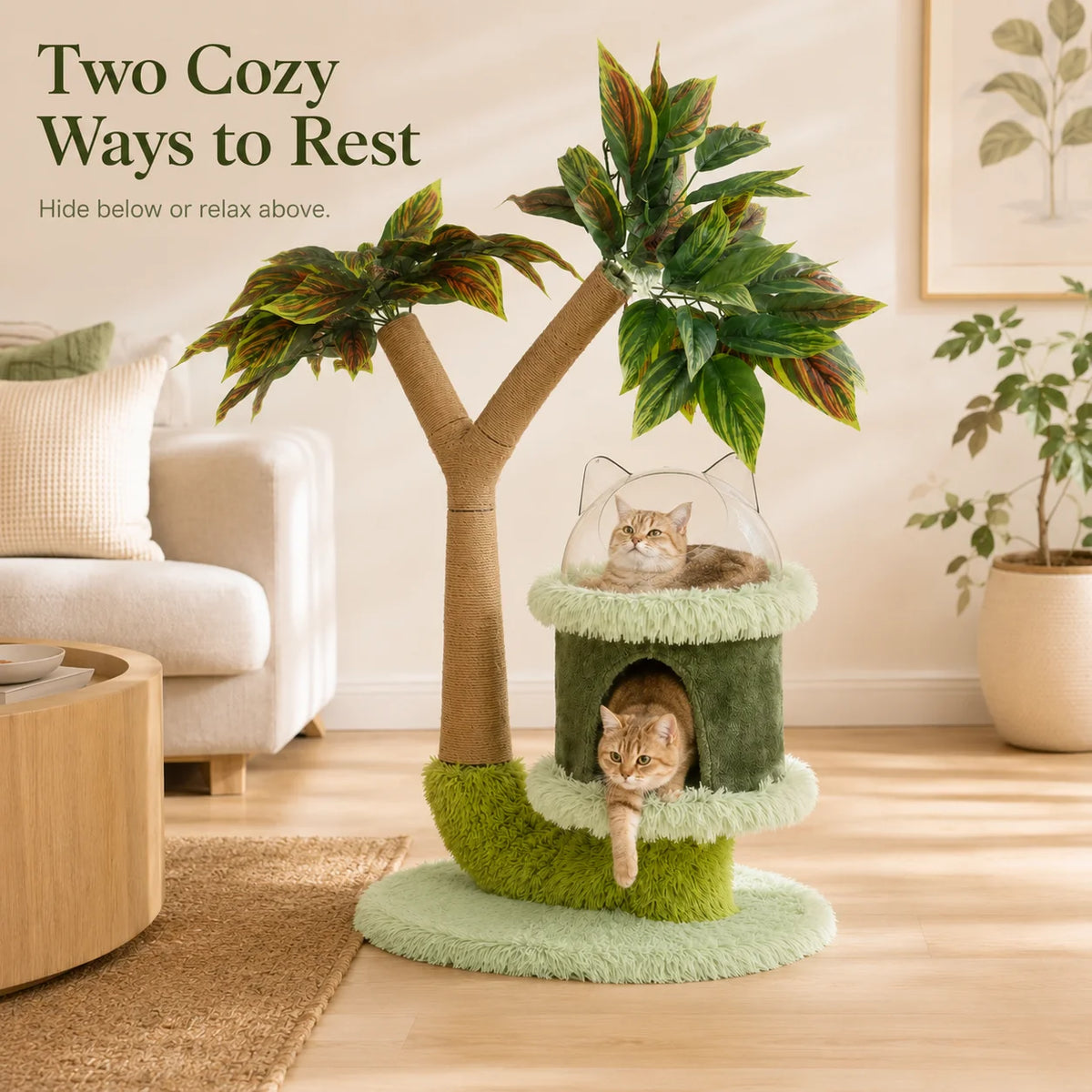 Premium Double Tier Cat Tree With Sisal Posts And Cozy Platform