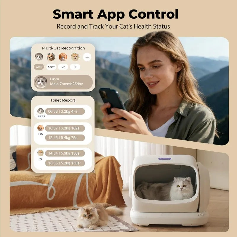 Robotail Self-Cleaning Cat Litter Box,106L XXXL Extra-Large Space Automatic Cat Litter Box for Large Cats,Open Top Automatic Cat