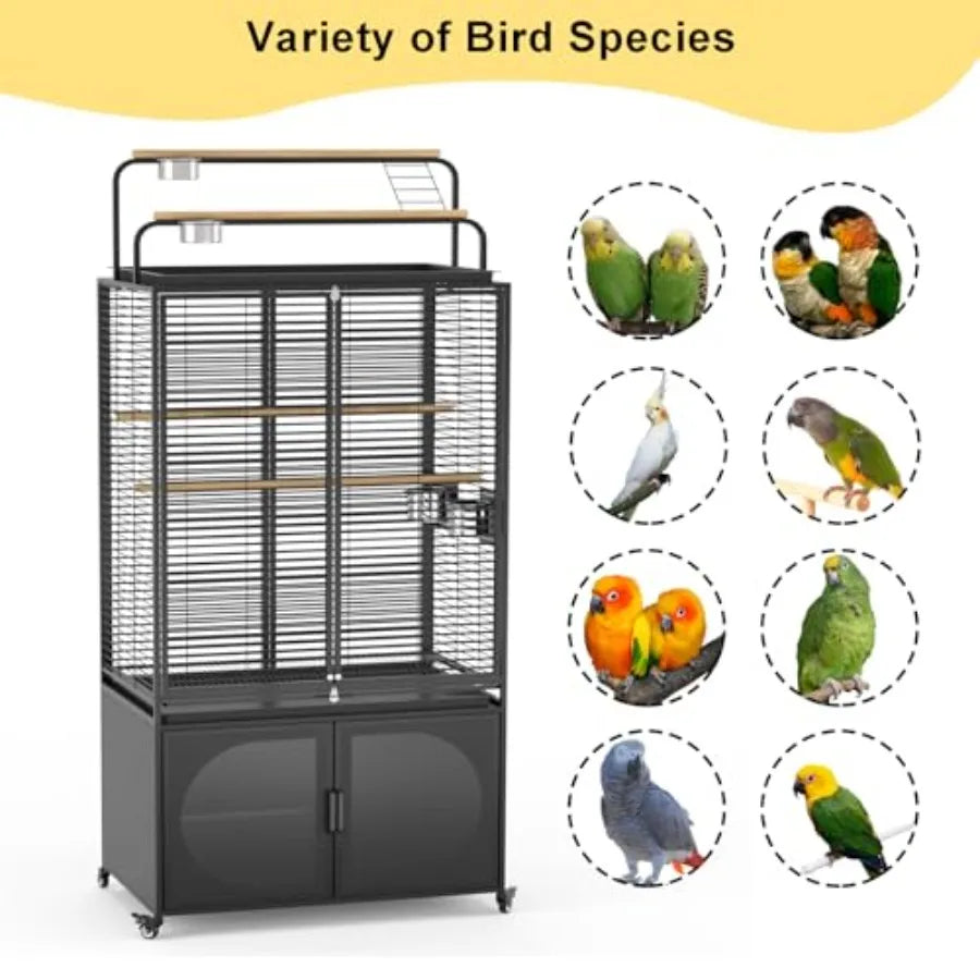 Parakeet Cage With Play Top And Rolling Storage Cabinet With Cover