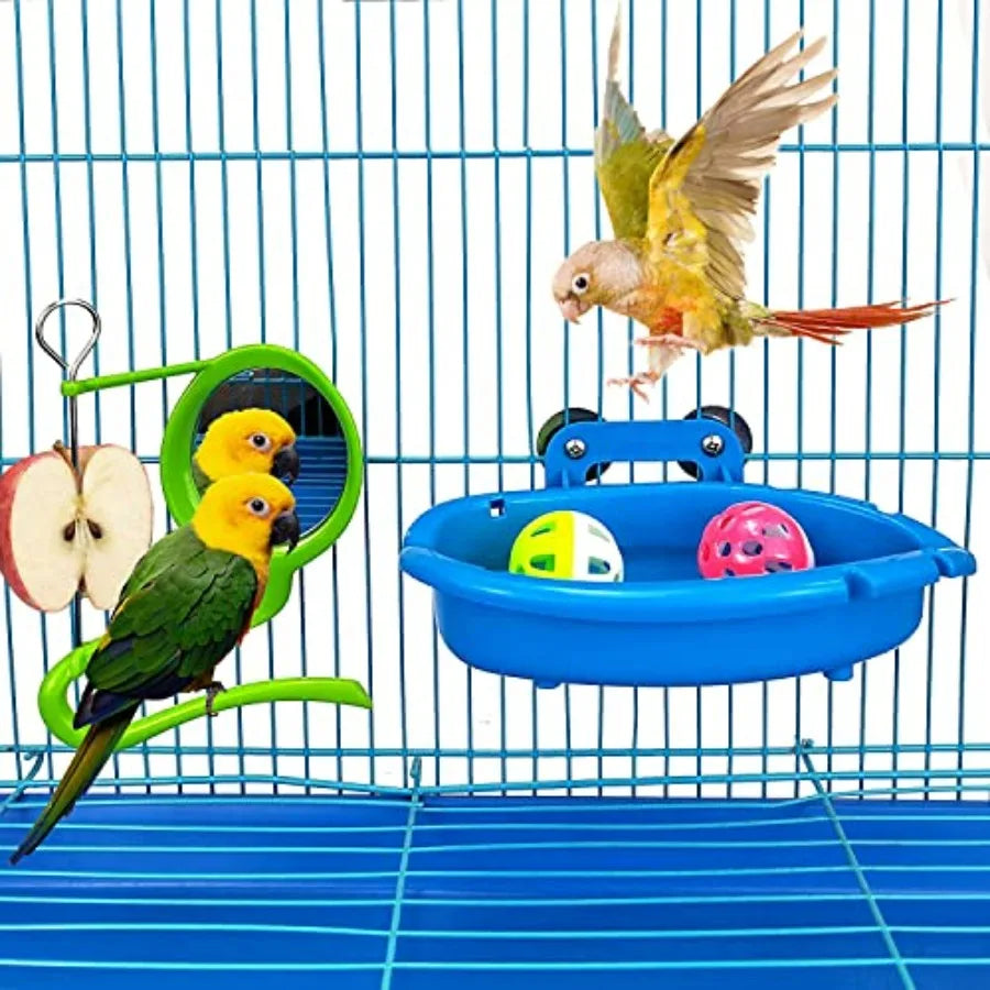 Bird Bath for Cage with 3 Balls Bird Tub Bowl Basin Hanging Birdbath Toy Pet Parrot Cage Budgie Accessories Shower Parakeet Coc