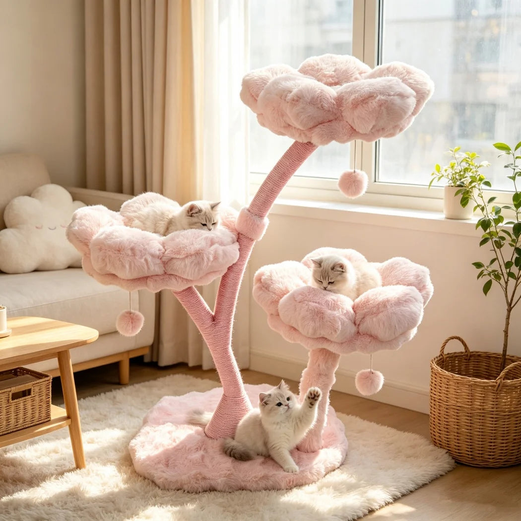 BORWART Cat Tree Tower With Scratching Post Cushioned Bed And Hanging Ball Toy