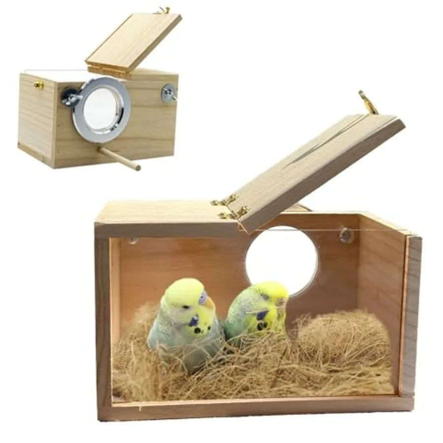 Parakeet Nesting Box, 7.87 X 4.72 X 4.72 inch Tranparent Bird Net Breeding Box with Perch Parrot ating Box Bird Houe Aviary for