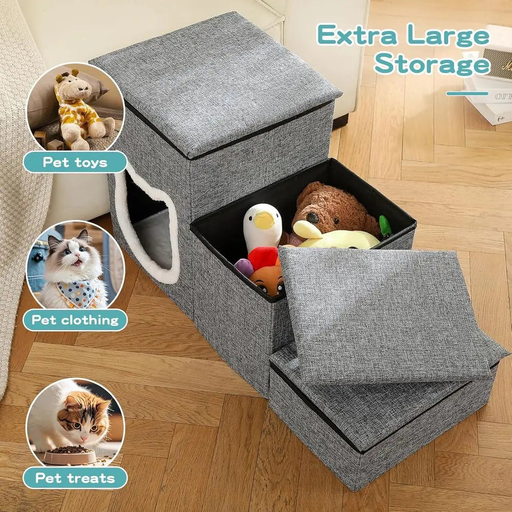 Dog Stairs or Small Dogs, 3-Step Non-Slip Pet Stairs, Small Dog Steps with Storage, Indoor Cat Steps, Older Cats, Arthritis-Frie