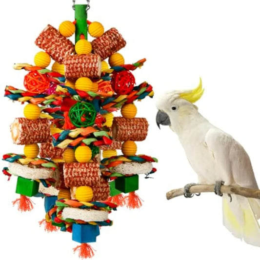 Bird Chew Toys With Natural Corn Cob And Loofah Slices