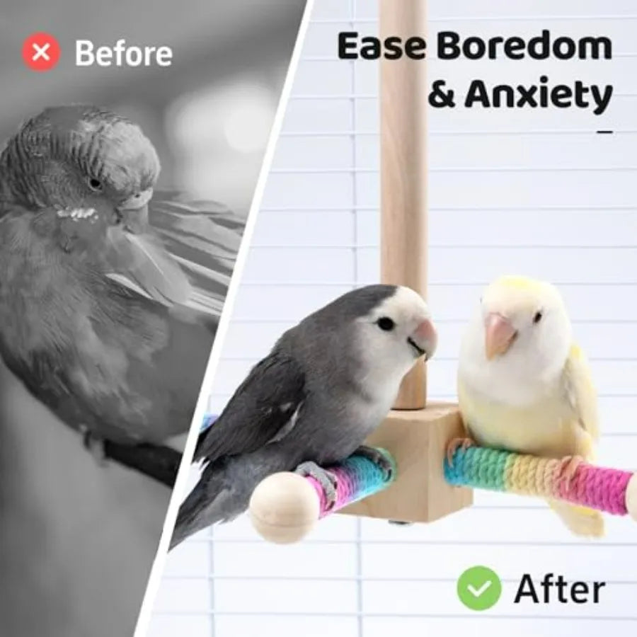 Hanging Bird Perch Toy With 360 Degree Free Spin Wooden