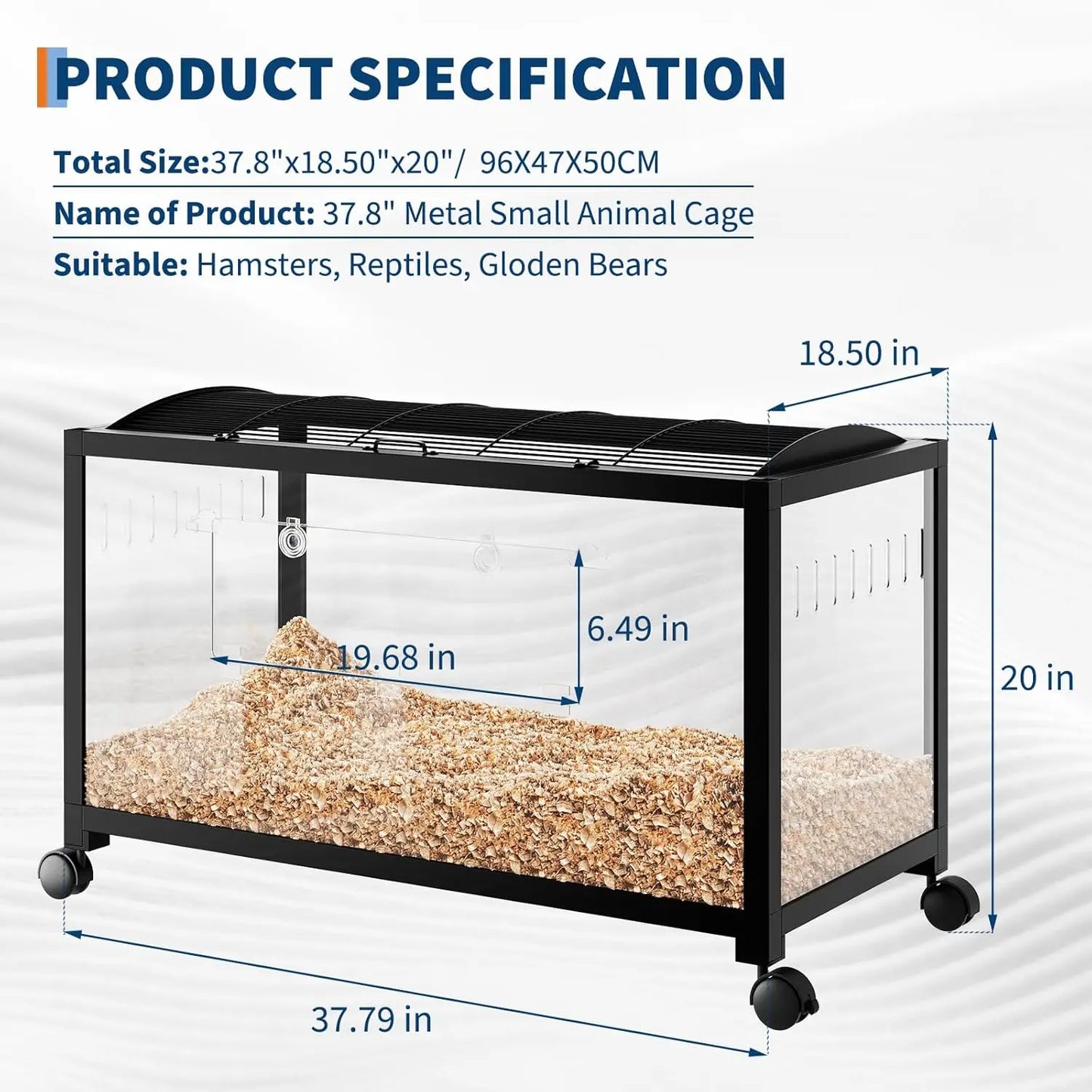 Chew-Proof Metal Hamster Cage - Stackable Small Animal Habitat with Acrylic Panels, Dual Doors, Lift Top, Wheels, Ventilated for Syrian & Dwarf Hamsters, Gerbils, Rats, Guinea Pigs