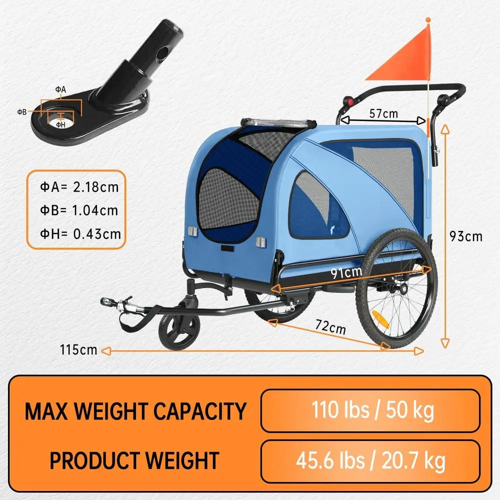 110 lb Capacity 2-in-1 Dog Bike Trailer and Stroller with Quick Release Wheels and Non-Slip Floor