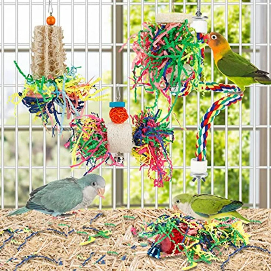 Bird Shredding Foraging Toys Parakeet Toy Chewing Hanging Toy Shredded Paper Bird Cage Accessories Bird Rope Perch for Conure C