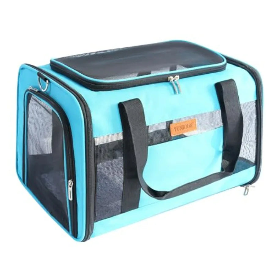 Soft-Sided Cat and Dog Carrier for Pets Up to 15 Lbs, Airline Approved Collapsible Travel Puppy Carrier with Lightweight Fabric