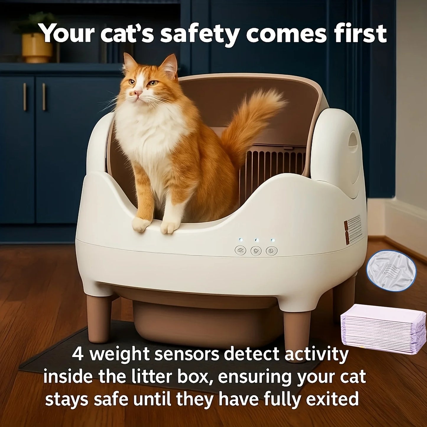 Kitplus Extra-large Smart Self-cleaning Cat Litter Box, Smart Litter Box with App-Controlled Automatic Cleaner, Built-in Ambient Light & Dual Odor Elimination, 2-Week Automatic Maintenance, Large Waste Bin, Open-Top, for A Ha