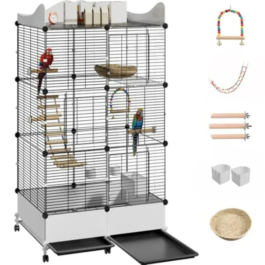 Bird Cage With Top Storage And Splash Guard Durable Plastic