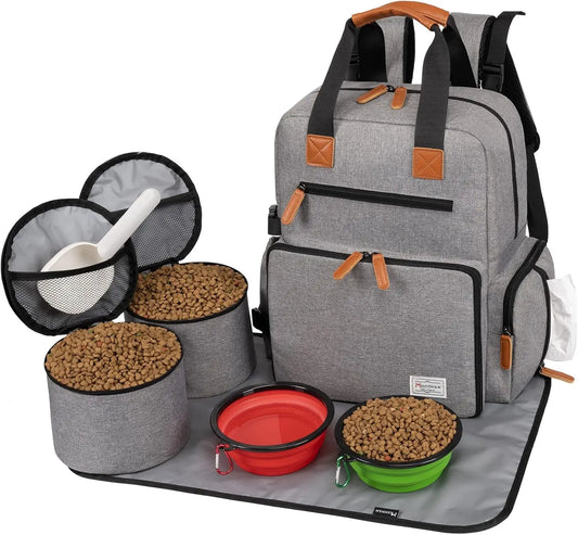 Airline Approved Dog Travel Backpack, 4-in-1 Pet Carrier with Food Containers & Bowls, Large Capacity Waterproof Bag for Road Trips