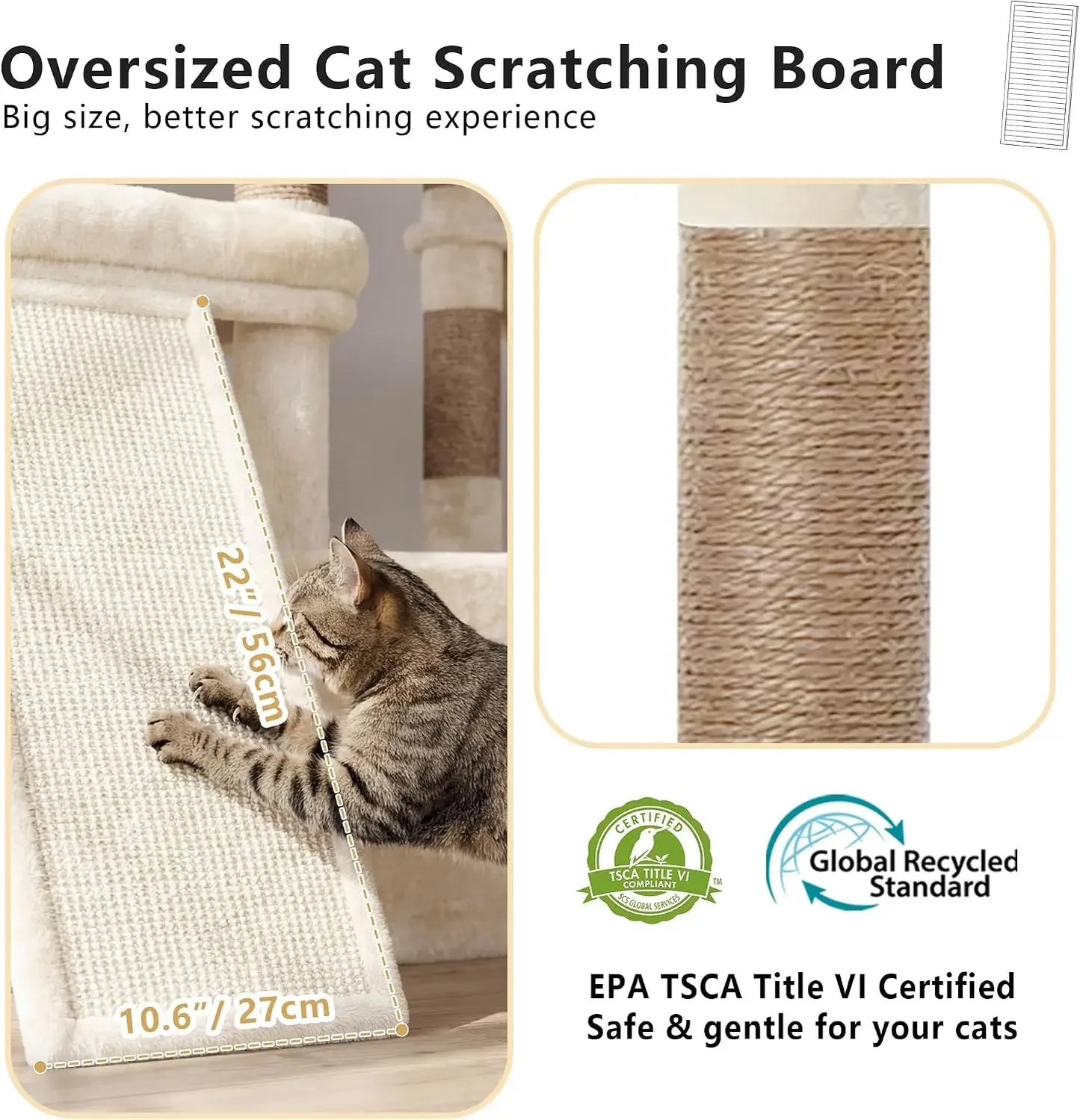 72.4" Anti-Tip Cat Tree for Large Cats, All-in-One Furniture with Scratching Board, Beige
