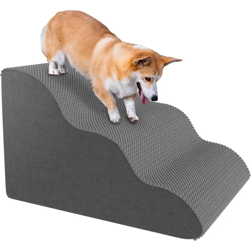 Pet Stairs for Small Dogs and Cats, Comfortable Curved Design with Waterproof Cover, High-Density Foam Steps or Beds or Sofas, D